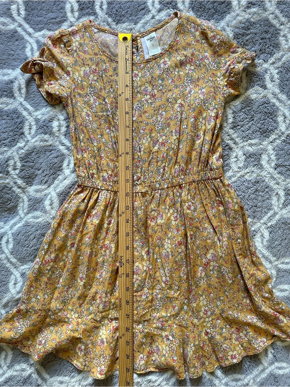 OshKosh B'gosh Girl’s Mustard Floral Short Sleeve Dress Size 7 Cottagecore